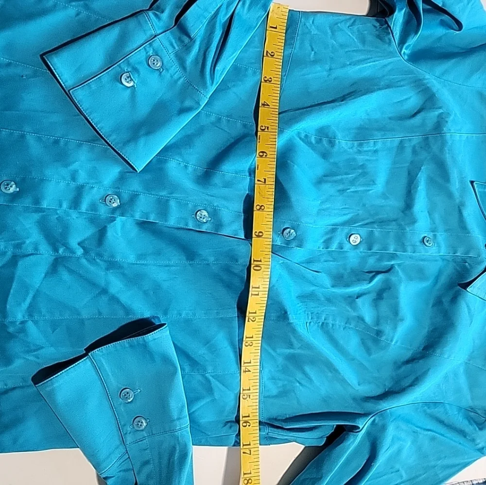 Escada Blue Teal Button-Up Women's Blouse Size 42 Tailored Fit - Picture 7 of 11